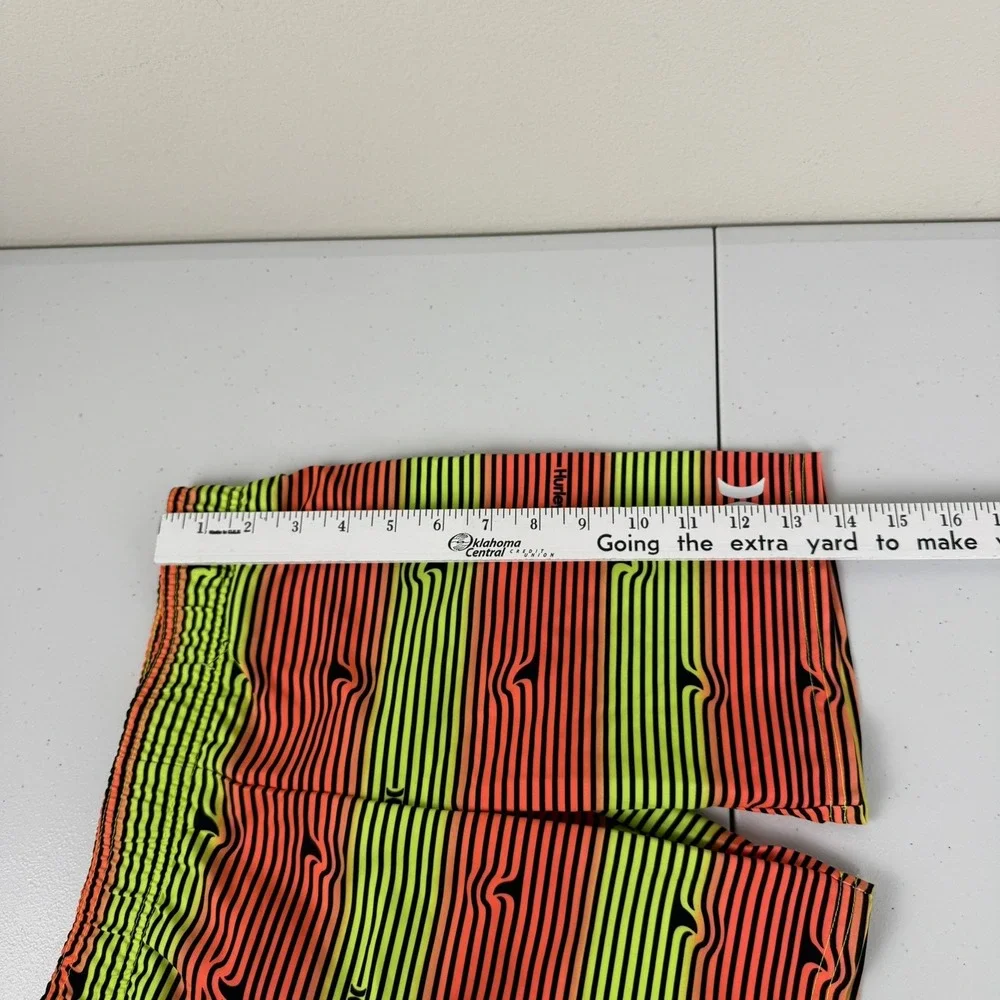 Hurley Boys 7 Swim Trunks Orange Neon Yellow Striped Shark Fin Board Shorts NWOT